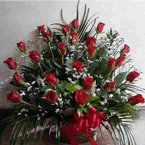 25 Red Rose Basket-Two Dozen Roses Send To Japan