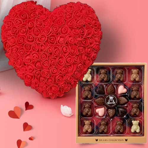 - Heart-Shaped Rose Arrangement & Chocolate Gifts For Her