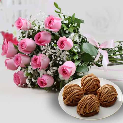 Unspoken Love-Send Pink Roses And Chocolate Mont Blanc For Her