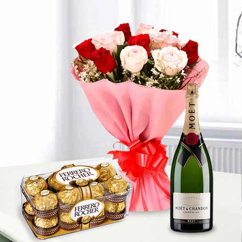 - Vday Rose And Chocolate With Champagne For Wife