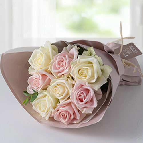 White And Pink Rose Bouquet-Send 8 Rose Bouquet