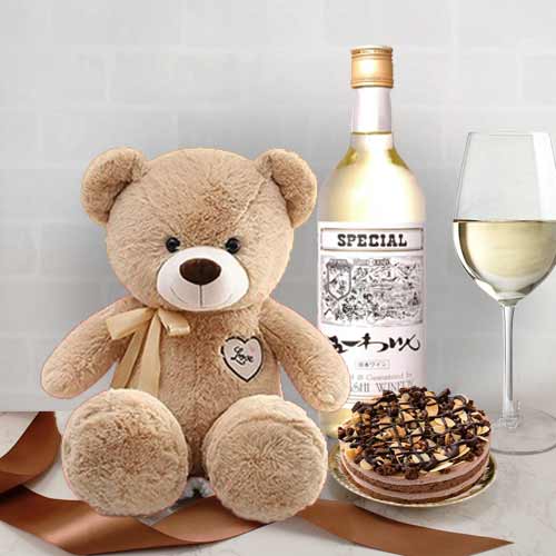 - Online Teddy Hamper For Anniversaries With Wine And Sweets