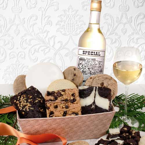 White Wine And Brownies-Lastminute Holiday Gift Ideas With Quick Delivery