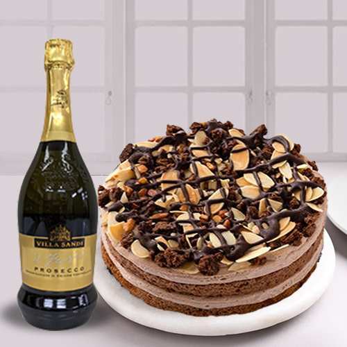 Cake N Sparkling Wine-Online Happy Birthday Gift Ideas