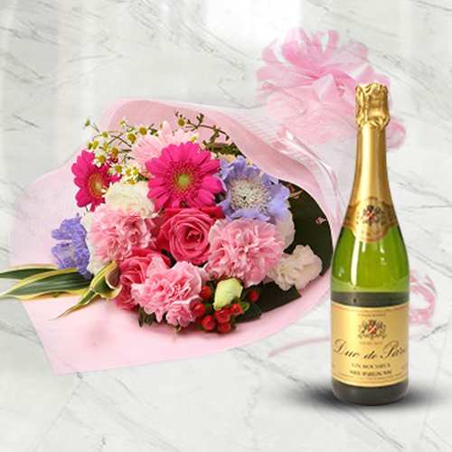 Seasonal Flower With Sparkling Wine-Romantic Flower Arrangements For Anniversaries